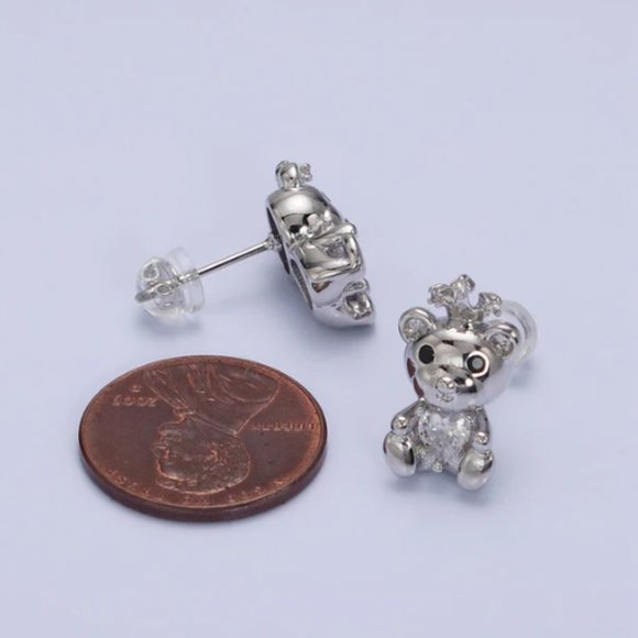 BEST SELLER! Sterling Silver Teddy Bear Earrings, Hypoallergenic - Picture 4 of 4